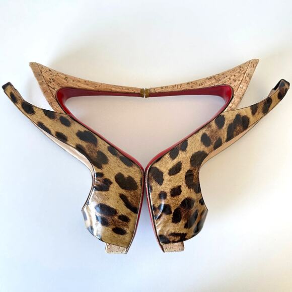 Christian Louboutin Leopard Cork Slingback Heels Size 36.5 - Picture 7 of 12